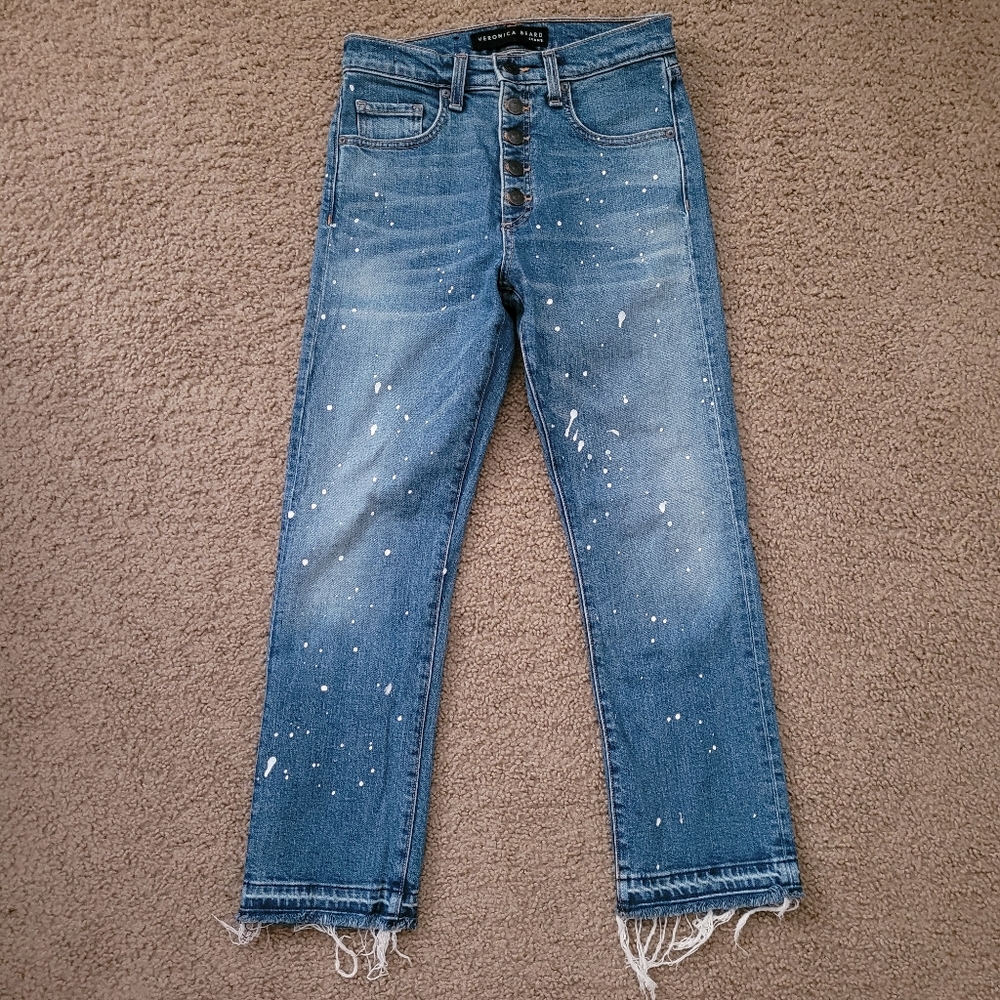 Veronica Beard Ines Paint Splatter Straight-Leg Crop Girlfriend Jeans